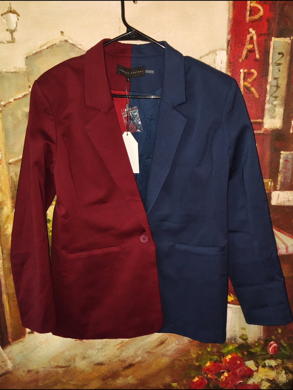 English Factory Two-Tone Burgundy and Navy Blazer